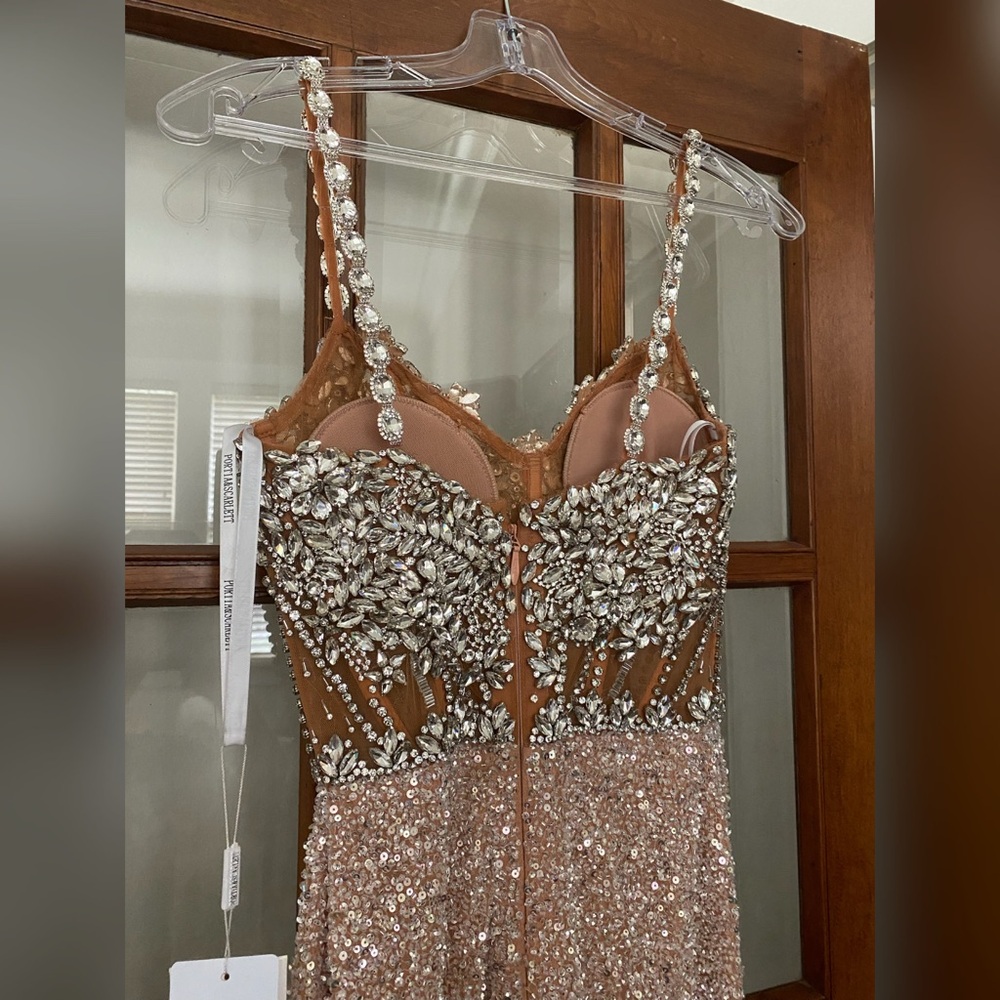 Sparkly luxury crystal rhinestone silver & nude prom dress pageant  evening gown - Picture 7 of 7